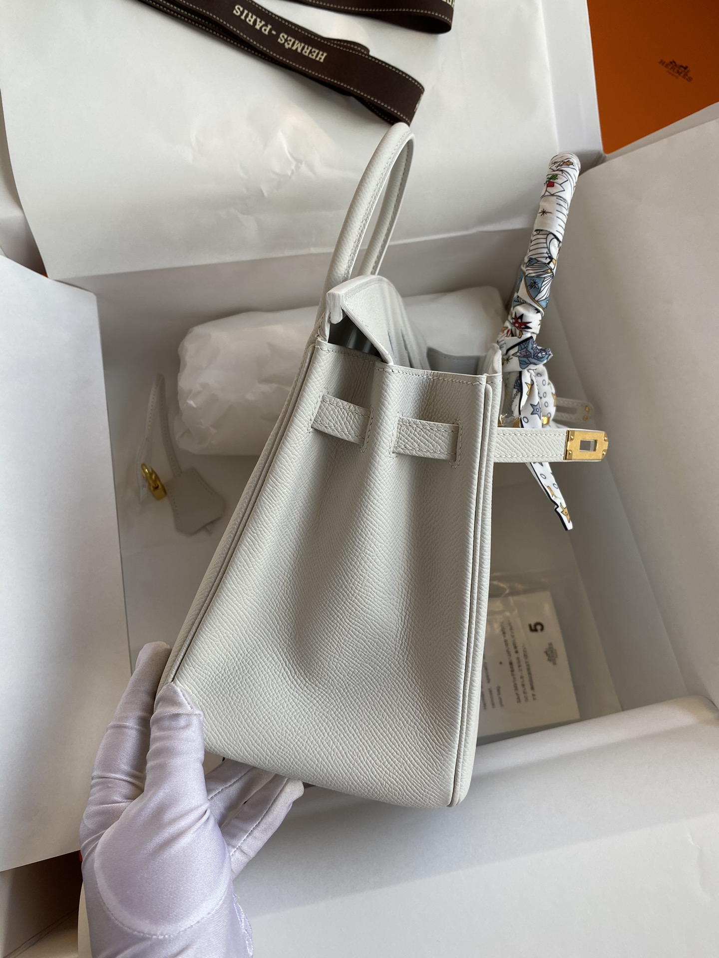 Hermes Birkin 25CM Epsom Leather Handbag Snow White